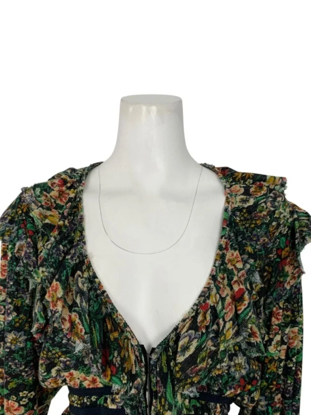 Free People Rudi Ruffle Top Blouse M Night Garden Floral Cropped